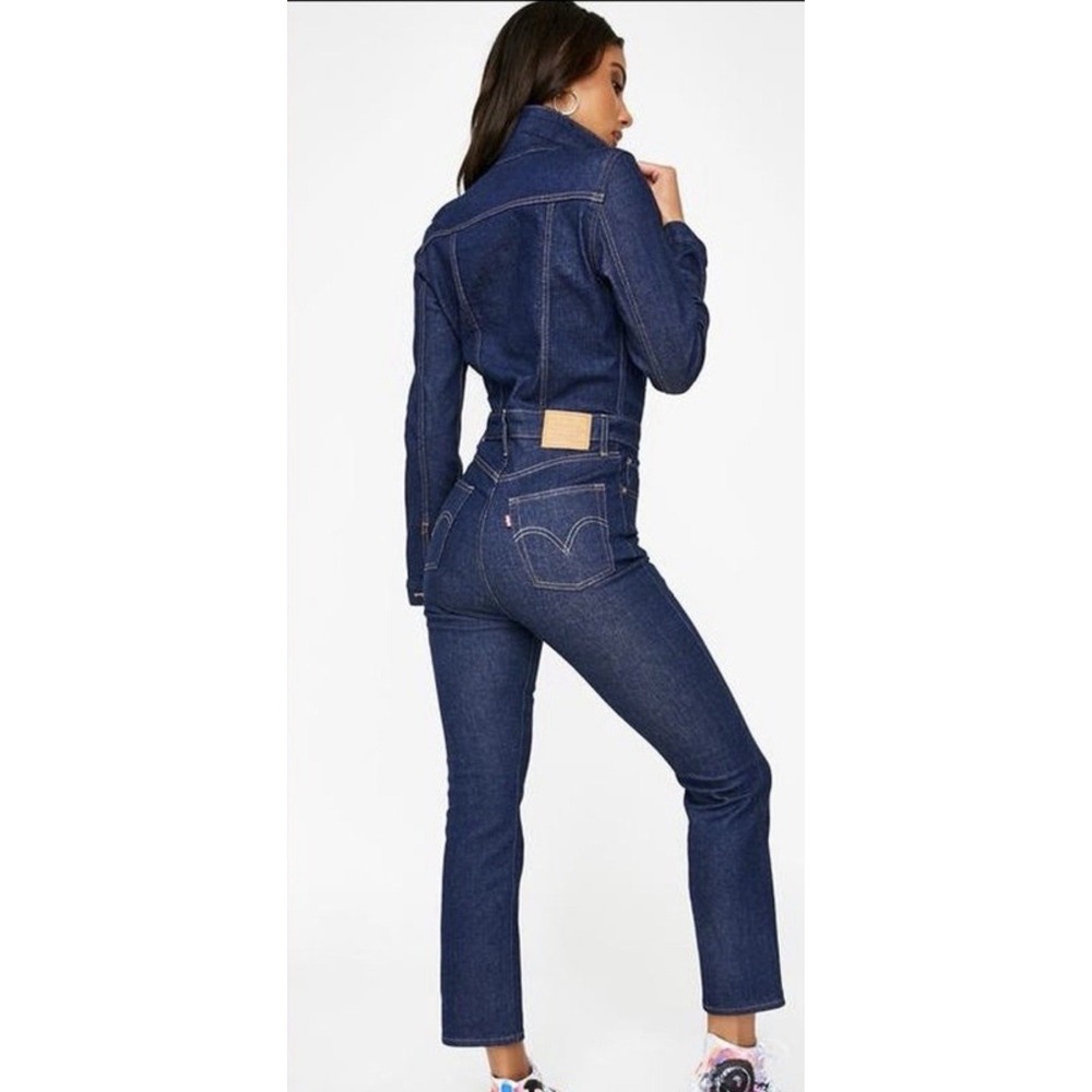 Levi's Dark Denim Kick Flare Jumpsuit Sz-XS Big E Retro Western Cowgirl Hipster